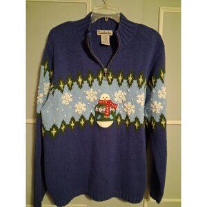 Vintage 1990s Timberlea Blue Christmas Snowman Ugly Christmas Sweater XL